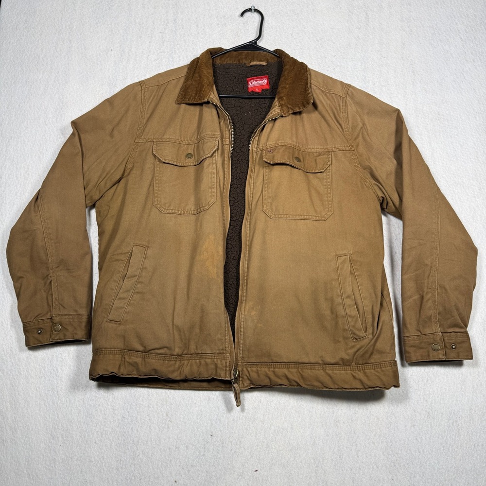Coleman Mens Canvas Work Jacket Tan Sherpa Lined Corduroy Collar Brown XL